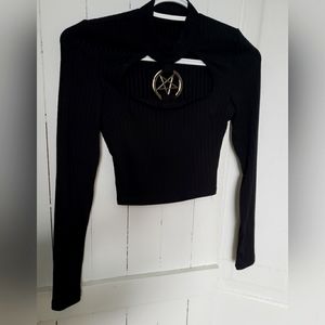⚘2 for $16 Pentagram Cut-Out Long Sleeve Goth Crop Top